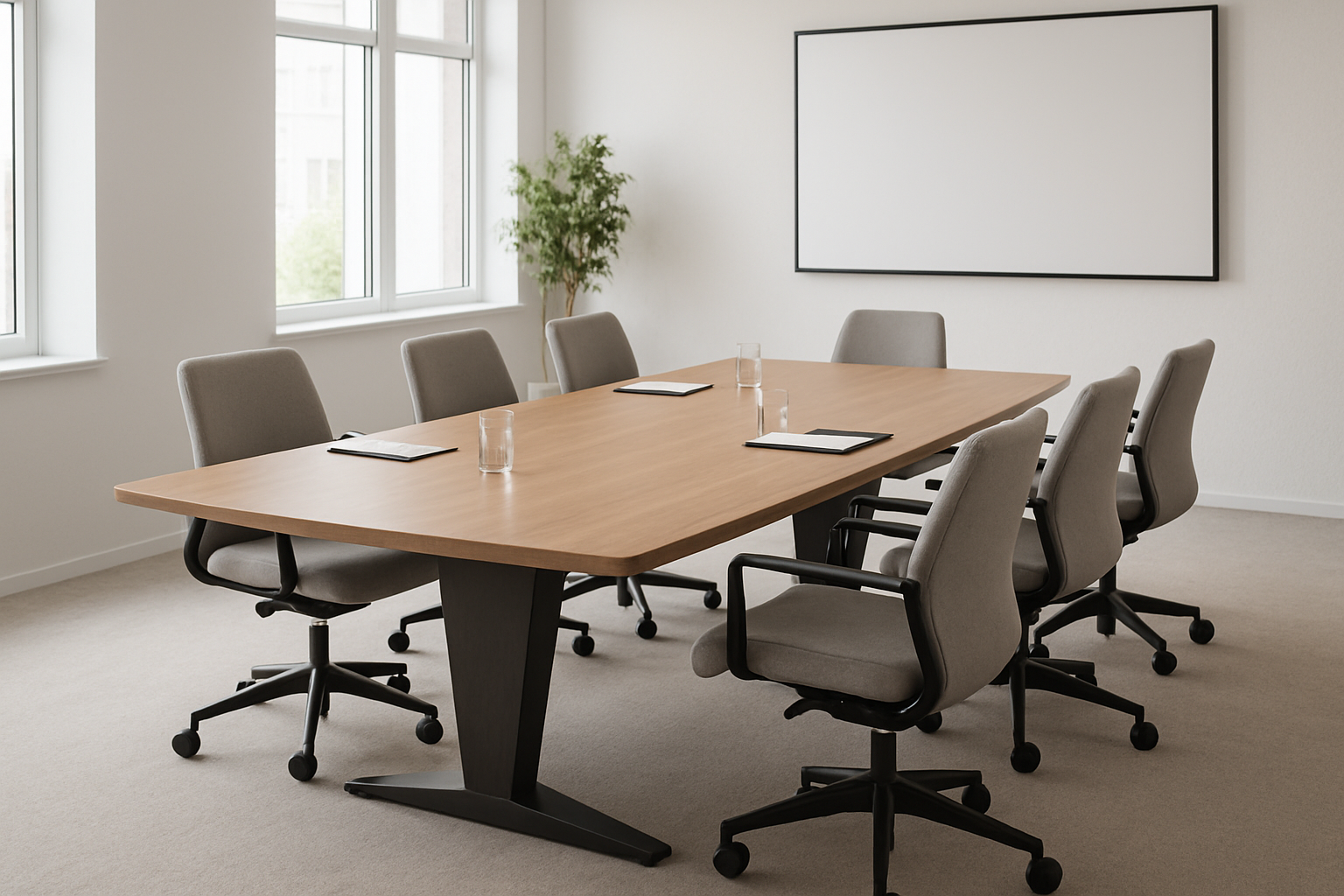 Imagen profesional de una mesa de reuniones en sala de conferencias moderna